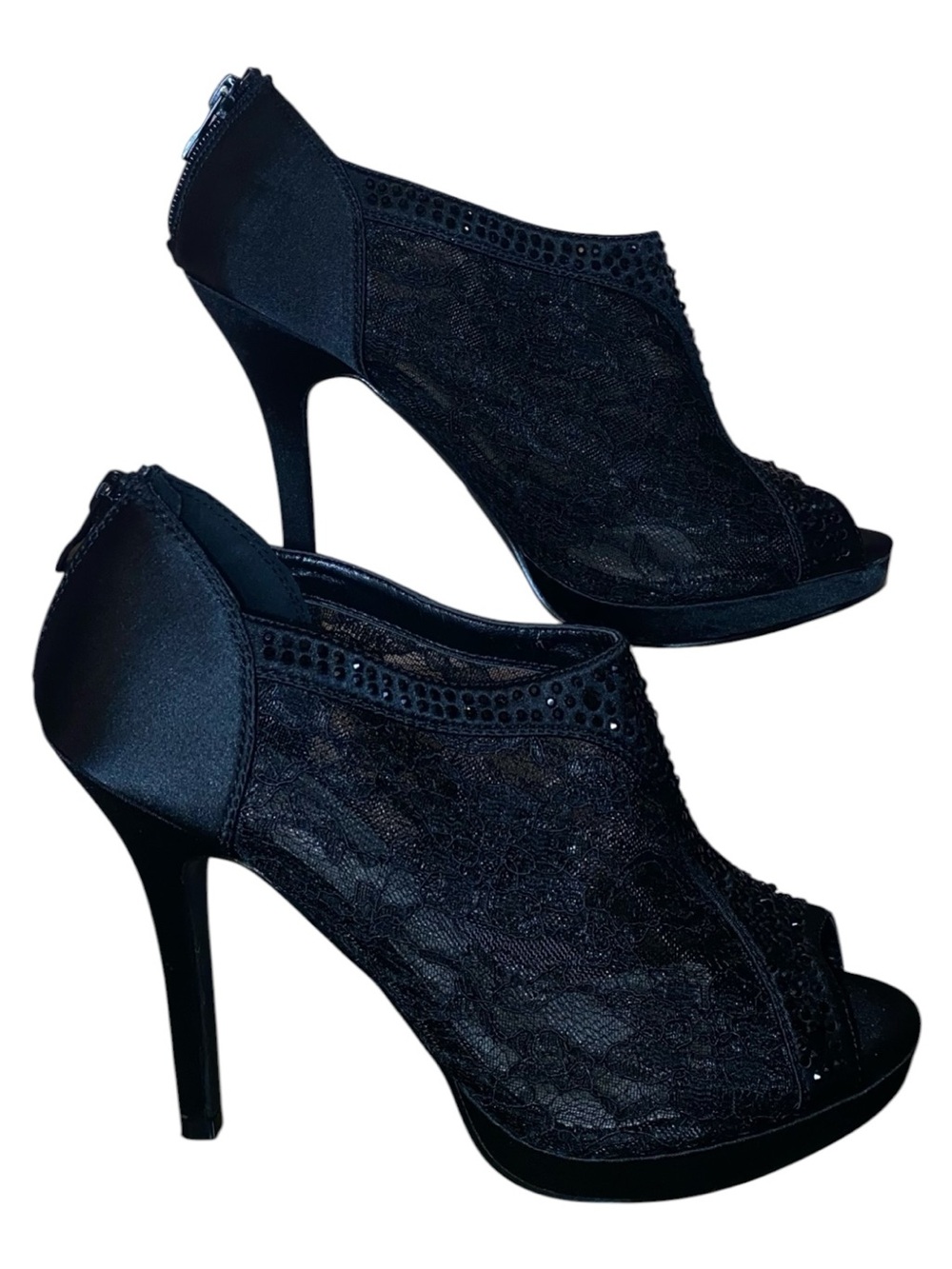 DAVID’S BRIDAL AYAEL9 Michelangelo Dress Heels Black Lace Rhinestones SZ 8-1/2 - Picture 3 of 10